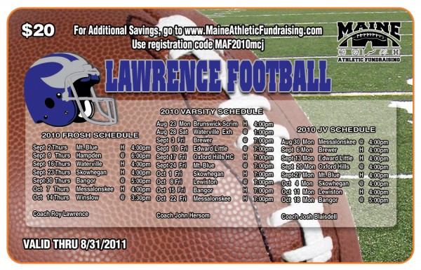 Lawrence Football Fundraiser 2010 Premium Gold Card